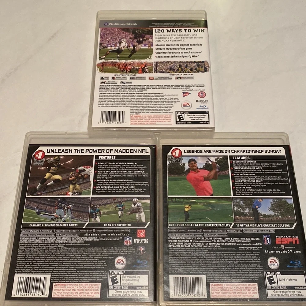 PlayStation 3 NCAA Football 2011 Madden NFL / Tiger Woods PGA Tour 2007 PS3 game